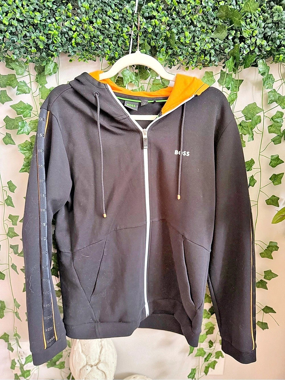 BOSS Black & Orange Zip Hoodie Size Medium Like New